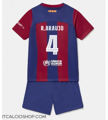Barcelona Ronald Araujo #4 Prima Maglia Bambino 2023-24 Manica Corta (+ Pantaloni corti)